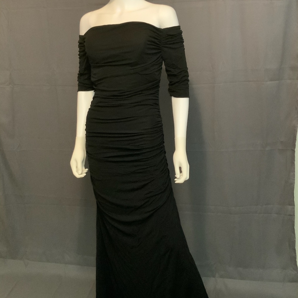 Badgley Mischka Off-the-Shoulder Ruched Dress